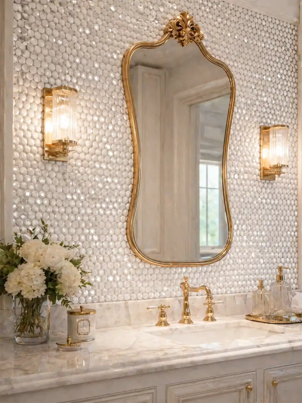 Marble Diamond Cut Mosaics Tiles White Green Feature Wall Splashback Round 179 1 S Interiordesign  1
